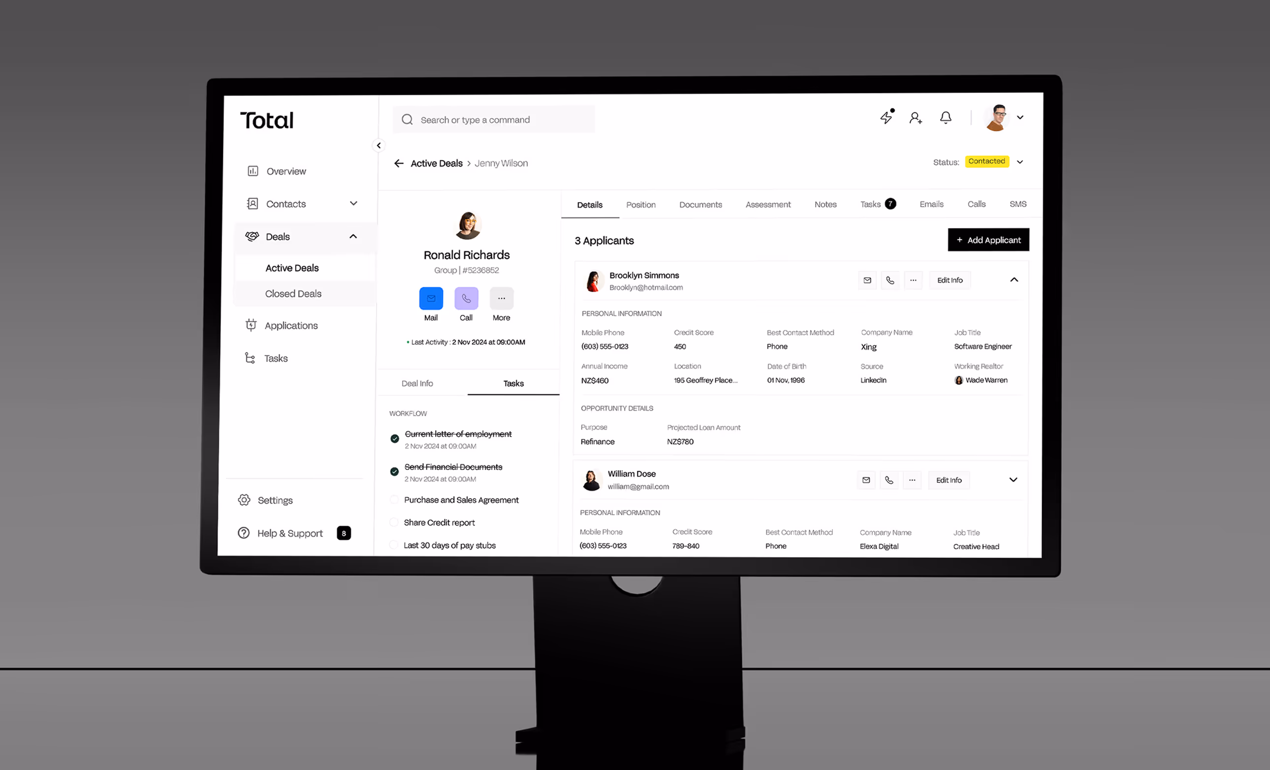 Custom Mortgage Software Dashboard Design for Total.nz